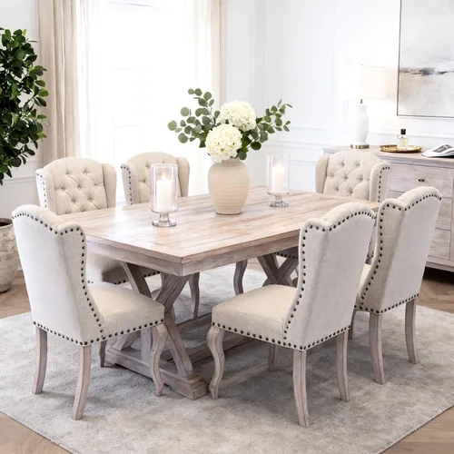 Vista 4 de chairus Juego de 2 sillas de comedor Parsons tapizadas copetudas, color Beige