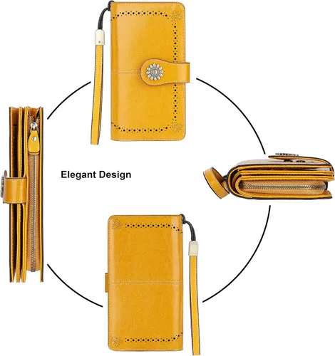 Vista 4 de Lavemi - Cartera de piel con bloqueo RFID para mujer, de gran capacidad, para llevarla a la muñeca