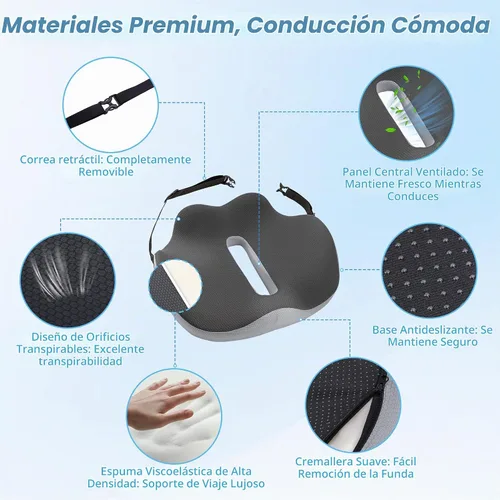 Vista 2 de VUSIGN Cojín de asiento extragrande para conductores de camiones y automóviles, cojín de asiento de espuma viscoelástica para conducción prolongada