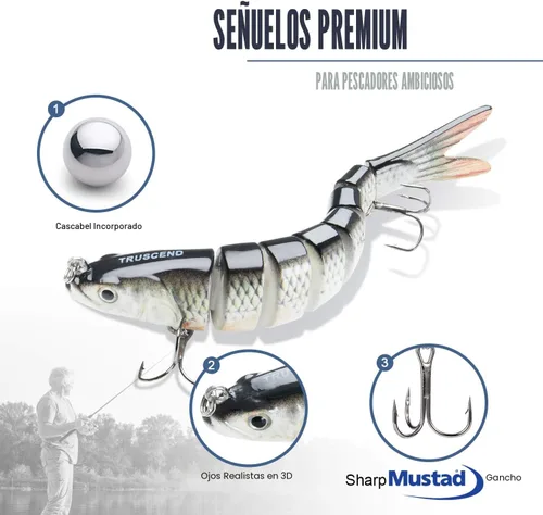 Vista 3 de TRUSCEND Swimmax - Señuelos de pesca fáciles de atrapar con ganchos BKK, ondulación, vibración, traqueteo y gorgoteo para más mordeduras, cebos