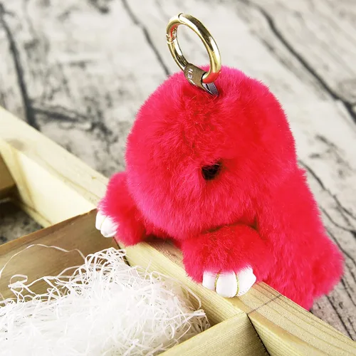 Vista 3 de YISEVEN Llavero de peluche de conejito, Rosa encendido