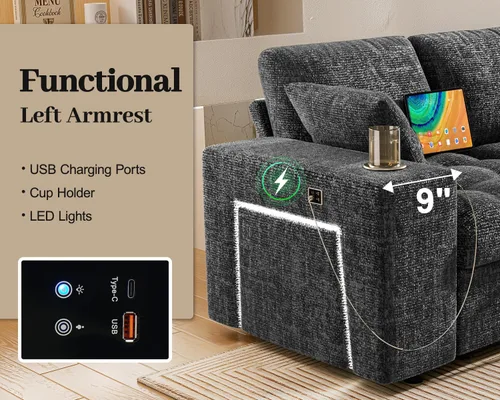 Vista 5 de Vipbear Sofá cama modular de 111 pulgadas, sofá cama modular de 7 asientos con cama extraíble, sofá en forma de L de felpilla con otomana de Azul