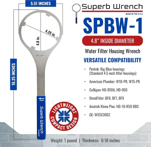 Vista 5 de Superb Wrench SPBW-1 Llave de carcasa de filtro de agua de metal resistente (4.8 pulgadas de diámetro interior)