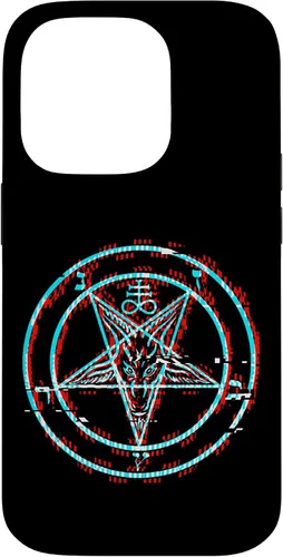 Vista 17 de Funda estética de terror para iPhone 14 Pro Max con pentagrama satánico Baphomet Vaporwave