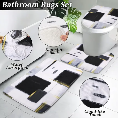 Vista 3 de XLHOMO Juego de baño – Juego de accesorios de baño negro, juegos de baño con cortina de ducha y alfombras, juego de cortina de ducha negra
