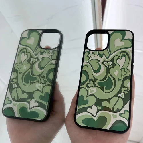Vista 5 de Compatible con iPhone 12 y 12Pro - Funda protectora delgada y suave con diseño de corazón verde para niñas y mujeres