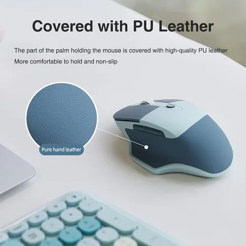 Vista 5 de Lomiluskr Ratón inalámbrico ergonómico de 2.4 G y Bluetooth de modo dual con cubierta de poliuretano, teclas sin sonido, colores dulces, compatible