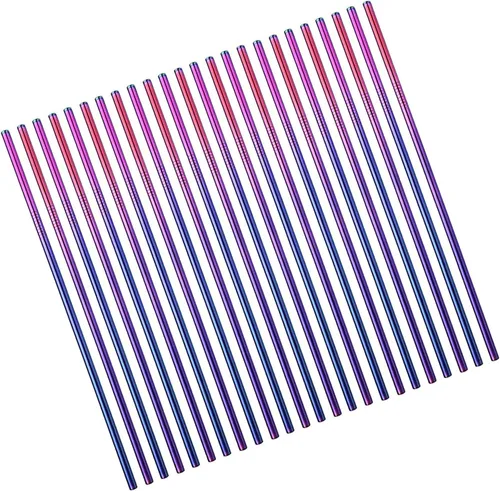 Vista 7 de Pajitas rectas de metal reutilizables azules, 100 unidades a granel (8.5 pulgadas de largo, azul-100 piezas rectas)