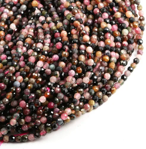 Vista 7 de Cuentas de turmalina, cuentas sueltas facetadas de piedras naturales para hacer joyas, pulseras, collares, tamaño 0.138 in, 2 hebras por paquete