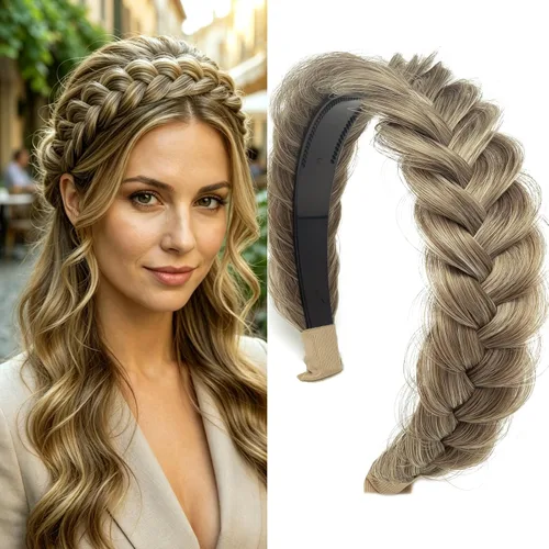 Vista 11 de Diadema Ancha Trenzada Aro Accesorios de Moda para el Cabello Banda Elástica Antideslizante para Mujeres y Niñas (Color Bronce Antiguo)