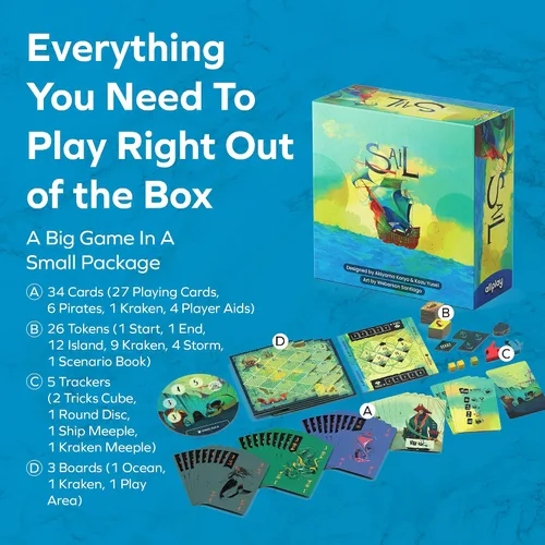 Vista 4 de ALLPLAY Sail Cooperative Strategy - Juego de mesa para 2 jugadores para adultos y familia, juego de cartas único para tomar trucos, límites
