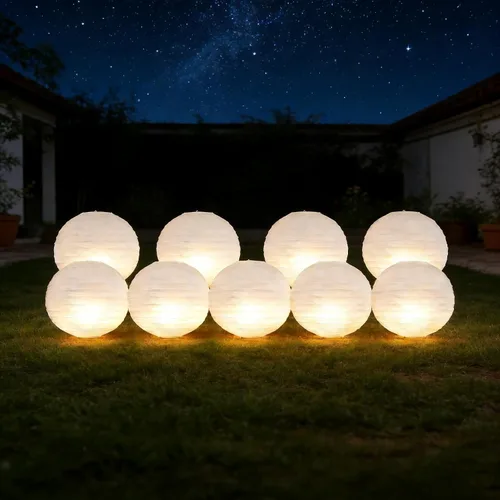Vista 9 de 6 linternas de papel blancas con luces LED, linterna redonda de 12 pulgadas, lámpara de papel colgante para cumpleaños, boda, Navidad, novia