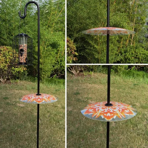 Vista 5 de Protector de lluvia de vidrio de 13 pulgadas para comedero de pájaros al aire libre – deflector en poste de pastor/poste o gancho en S colgante