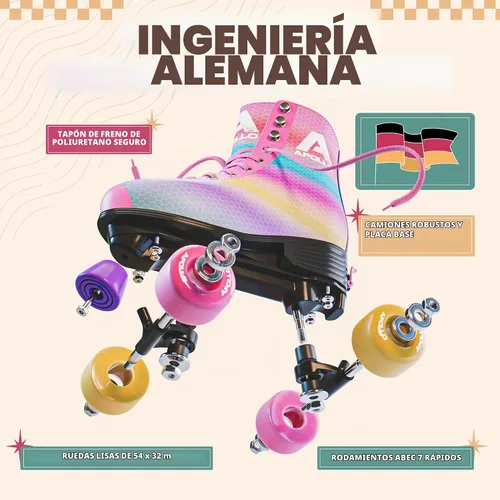 Vista 4 de APOLLO Patines de ruedas – Patines retro para niñas y mujeres – Patines cuádruples ajustables con tacón alto – Disco Quads Reina bailando