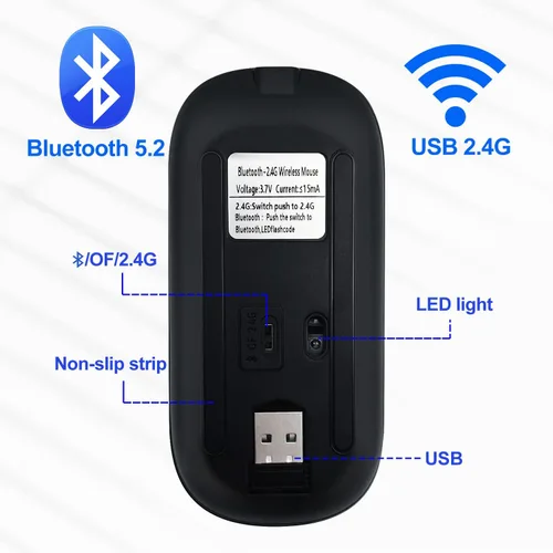 Vista 5 de Ratón inalámbrico Bluetooth para iPad/MacBook Pro/Air/laptop/pc Ratón silencioso recargable portátil delgado para Surface Pro/Lenovo/Samsung Tablet