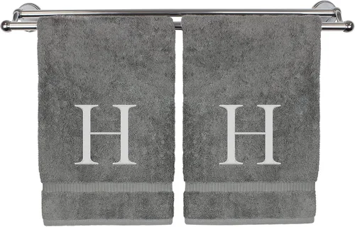 Vista 9 de Toalla de mano monogramada, regalo personalizado, juego de 2 - Toalla bordada con letra de bloque dorada - Extra absorbente 100% algodón turco