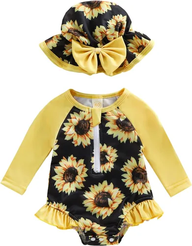 Vista 8 de Traje de baño de una pieza con cremallera de manga larga para bebé niña con gorro