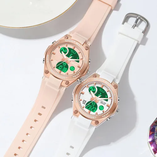 Vista 4 de Relojes de pulsera para mujer, digital, 5 bares, impermeables, con retroiluminación LED, correa colorida, alarma analógica