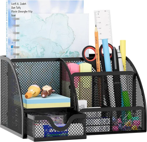 Vista 13 de EasyPAG Organizador de escritorio de malla con cajón multifuncional para bolígrafos, organizador de papelería para suministros escolares de oficina