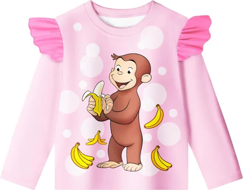 Vista 3 de YAMY Conjunto de camisa George para niñas pequeñas, conjunto corto de verano, casual, camiseta de dibujos animados, conjuntos de pantalones cortos