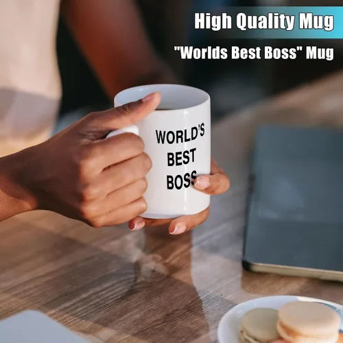 Vista 5 de Taza "World's Best Boss", Taza de Café The Office de 11 oz, Taza de Cerámica de 11 oz, Idea Divertida y Única, Regalos para Oficina, Jefes y Jefas