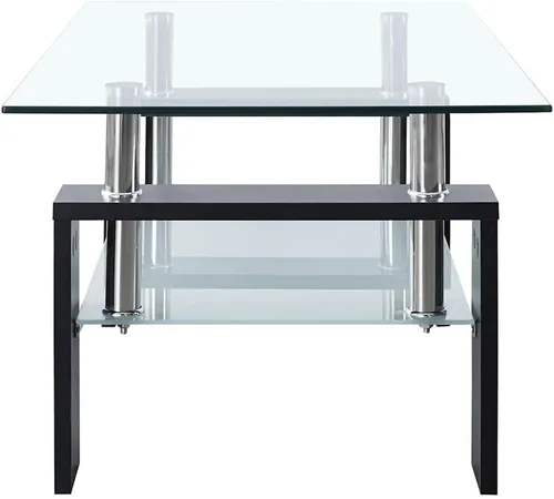 Vista 6 de Mesas de Centro para sala Juego de mesa de comedor negro y transparente de 37.4 x 21.7 x 15.7 pulgadas, vidrio templado, adecuado para dormitorios