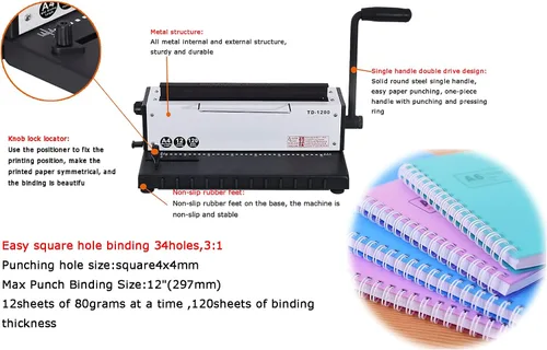 Vista 4 de INTBUYING Toda la máquina de encuadernación de bobina de alambre con base de metal de acero 34Holes 3: 1 Máquina de perforación y encuadernación