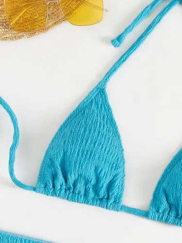 Vista 3 de SHENHE Traje de baño de 3 piezas con textura de corte alto y triángulo para mujer con salida de baño