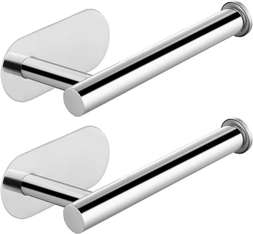 Vista 16 de Soporte para papel higiénico autoadhesivo, sin taladrar para baño, baño, baño, soporte de pared, acero inoxidable (negro)