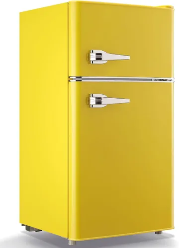 Vista 9 de Mini nevera con freezer, refrigerador pequeño de doble puerta con estantes de vidrio extraíbles, 7 ajustes de temperatura, mango desmontable