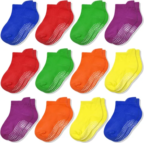 Vista 8 de ELUTONG - Calcetines antideslizantes para niños pequeños, paquete de 12 pares, calcetines de tobillo con agarre para bebés, niños y niñas de 0 a 7