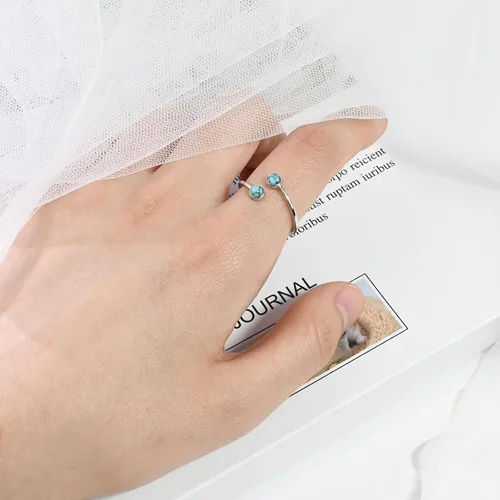 Vista 5 de Silver Open Ring Adjustable Statement Ring with Turquoise Obsidian Jewelry for Women Beautiful Double Gemstone Ring for Gift