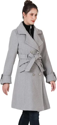 Vista 3 de BGSD Abrigo de lana Nia con cinturón para mujer con babero extraíble regular talla grande y pequeña
