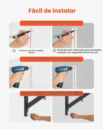 Vista 4 de VEVOR Pull Up Bar, Multi-Grip Wall Mounted Pull Ups, 50 in Width Multifunctional Chin Up Training Station, Heavy Duty Steel Upper Body Workout Bars