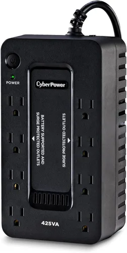 Vista 2 de CyberPower ST425 UPS de reserva con respaldo de batería y protector contra sobretensiones, 425VA/260W, 8 tomas de corriente, compacto, certificado UL