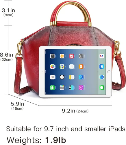 Vista 4 de Bolsos de cuero genuino para mujer, organizador retro de cuero de curtido vegetal, bolso de hombro de tótem en relieve vintage
