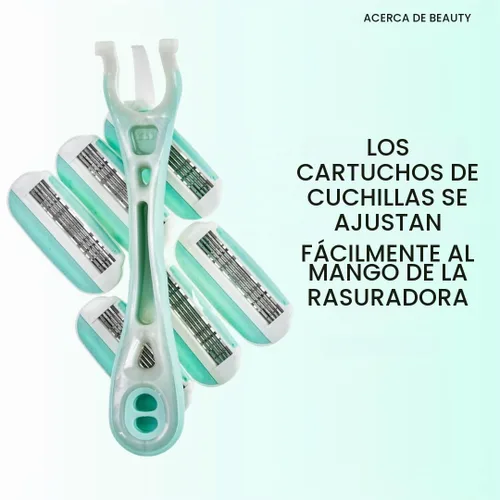 Vista 5 de Acerca de Beauty Complete 4 Blade System - Maquinilla de afeitar reutilizable, incluye 1 mango ergonómico reutilizable y 6 cartuchos de cuchillas