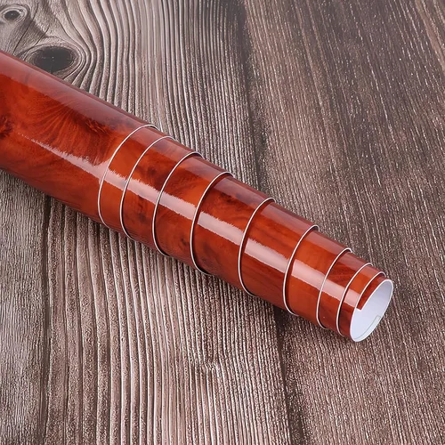 Vista 5 de Vinilo autoadhesivo de grano de madera de alto brillo para el interior del automóvil, calcomanías autoadhesivas de película DIY, rollo impermeable
