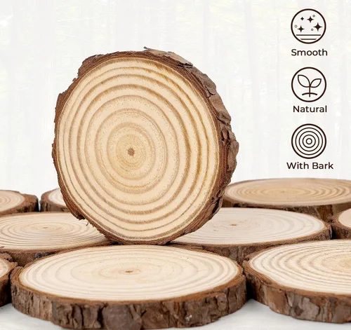 Vista 7 de ilauke Rebanadas de Madera, 10 Piezas de 3.5"-4" de Madera Natural Redondas, Círculos de Madera con Corteza, Kit de Madera Sin Terminar