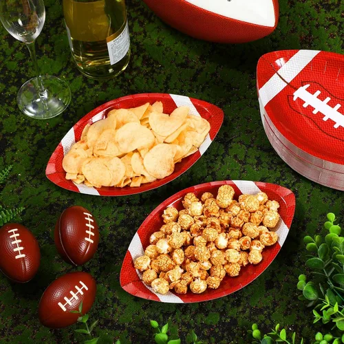 Vista 2 de Zubebe 200 platos de fútbol para fiestas, platos de papel desechables en forma de fútbol, bandejas para servir vajilla, para eventos deportivos