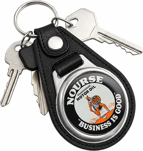 Vista 54 de Brotherhood Round Key Chain for Vintage Motor Oil, Petroleum, and