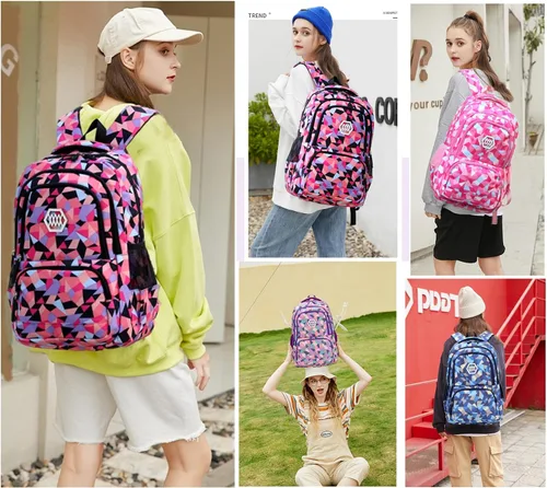 Vista 2 de Bansusu - Mochila para estudiantes, diseño geométrico, escuela primaria, para niñas