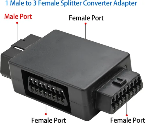 Vista 3 de iKKEGOL Pocket OBD2 Splitter Adapter Full 16 Pin 1 Macho a 3 Hembra OBD Cable Convertidor Conector (negro)