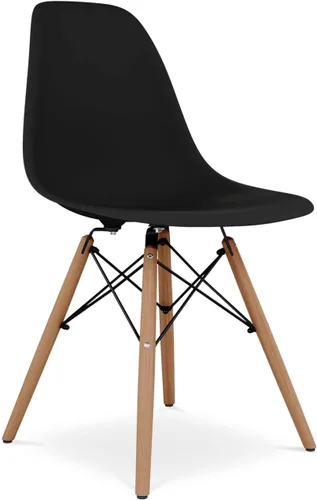 Vista 4 de Pyramid - Sillas de comedor de plástico y madera de 17.5 pulgadas, color negro (juego de 2)