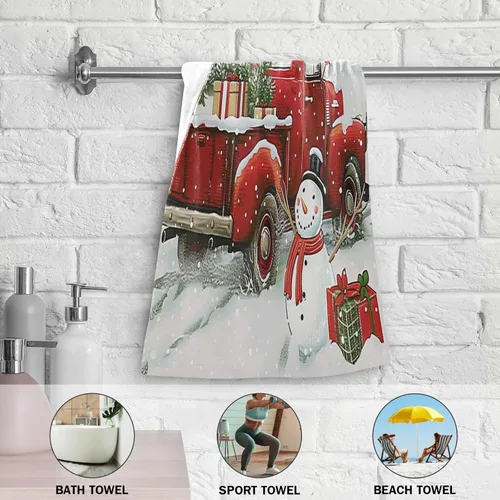 Vista 3 de Pfrewn Juego de 2 toallas de mano con diseño de muñeco de nieve de camión rojo de Navidad, 16 x 30 pulgadas, suaves, absorbentes, pequeñas toallas