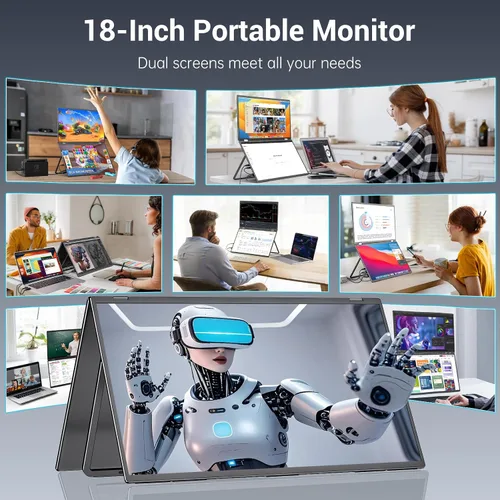Vista 2 de InnoView Monitor portátil dual de 18.5 pulgadas 100Hz 2K 2560x1600P 100% sRGB diseño plegable y apilable con ajuste de pantalla de 315°