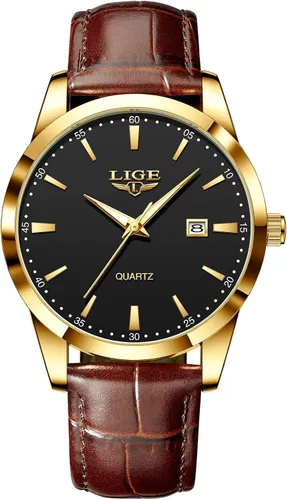 Vista 12 de LIGE Relojes para hombre impermeable analógico vestido vintage cronógrafo analógico casual cuero acero inoxidable movimiento de cuarzo único retro