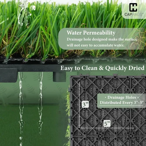 Vista 4 de Fencer Wire Azulejos de césped artificial con agujeros de drenaje, césped sintético entrelazado para entrenamiento de perros, decoración de suelo