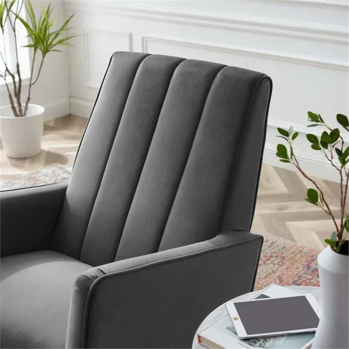 Vista 8 de Modway Sway Channel - Mecedora de terciopelo copetudo en color gris