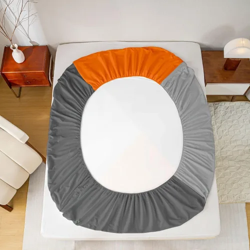 Vista 5 de Juego de sábanas de triángulo geométrico, color naranja, gris oscuro, gris claro, juego de ropa de cama individual para adolescentes y niñas, juego